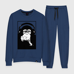 Костюм хлопковый женский Monkey in the headphones, цвет: тёмно-синий