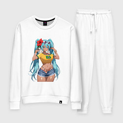 Костюм хлопковый женский Miku Hatsune с цветком, цвет: белый