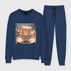 Костюм хлопковый женский Кошечка с короной в чашке, цвет: тёмно-синий