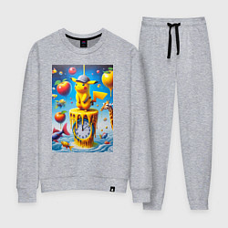 Костюм хлопковый женский Funny Pikachu and fishes - surrealism, цвет: меланж