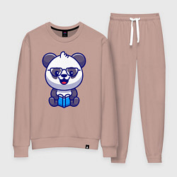 Костюм хлопковый женский Панда с книгой, цвет: пыльно-розовый