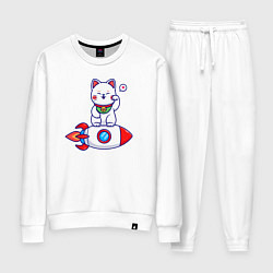 Костюм хлопковый женский Кот на ракете, цвет: белый