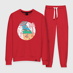 Костюм хлопковый женский Летающая тарелка на пляже, цвет: красный