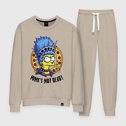 Костюм хлопковый женский Мардж Симпсон на фоне пиццы - панк жив, цвет: миндальный