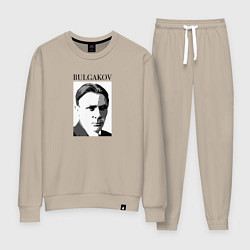 Костюм хлопковый женский Михаил Булгаков портрет в черно-белом, цвет: миндальный
