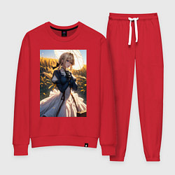 Костюм хлопковый женский Вайолет Эвергарден на поле пшеницы, цвет: красный