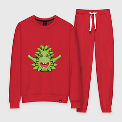 Костюм хлопковый женский Cartoon monster with spikes green, цвет: красный