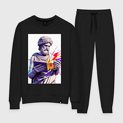 Костюм хлопковый женский Античная статуя и граффити, цвет: черный