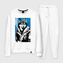 Костюм хлопковый женский Волк в мегаполисе - нейроарт, цвет: белый