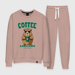 Костюм хлопковый женский Капибара с кофе на сарказме, цвет: пыльно-розовый