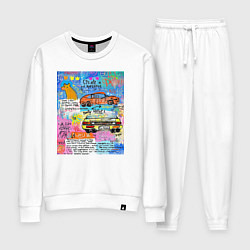 Костюм хлопковый женский Принт в стиле Баския с машинами, цвет: белый