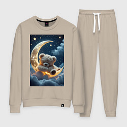 Костюм хлопковый женский Плюшевый мишка сидит на Луне, цвет: миндальный