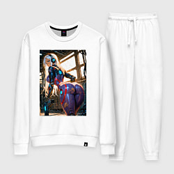 Костюм хлопковый женский Девушка с оружием в киберпанк стиле, цвет: белый