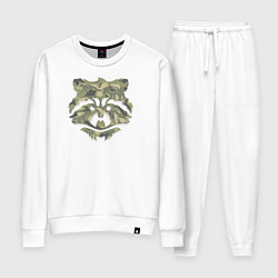 Костюм хлопковый женский Енот в камуфляже с силуэтами животных, цвет: белый