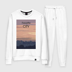 Костюм хлопковый женский Favorite city с городским пейзажем, цвет: белый