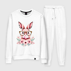 Костюм хлопковый женский Розовая зайка с бубльгумом, цвет: белый