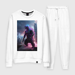 Костюм хлопковый женский Годзилла посреди мегаполиса, цвет: белый