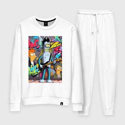 Костюм хлопковый женский Бендер с гитарой и Фрай - граффити, цвет: белый