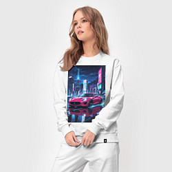 Костюм хлопковый женский Вишневый спорткар по мокрой дороге, цвет: белый — фото 2