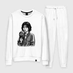 Костюм хлопковый женский Игра в кальмара игрок 067 с маской, цвет: белый