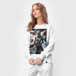 Костюм хлопковый женский Девушка-мандалорец летит в космосе, цвет: белый — фото 2