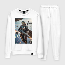 Костюм хлопковый женский Девушка-мандалорец летит в космосе, цвет: белый
