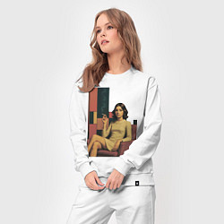 Костюм хлопковый женский Девушку в кресле ретро поп-арт 1970-е, цвет: белый — фото 2