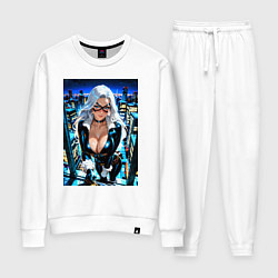 Костюм хлопковый женский Черная кошка на крыше, цвет: белый