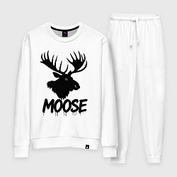 Костюм хлопковый женский Черный лось с рогами, цвет: белый