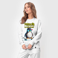 Костюм хлопковый женский Penguin skateboarding - ai art fantasy, цвет: белый — фото 2