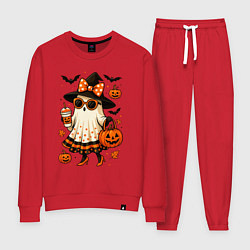Костюм хлопковый женский Модное привидение с кофе на хэллоуин, цвет: красный