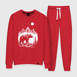 Костюм хлопковый женский Ночная симфония гор и медведя, цвет: красный