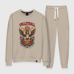 Костюм хлопковый женский Волейбол в стиле тату, цвет: миндальный