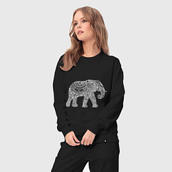 Костюм хлопковый женский Расписной слон, цвет: черный — фото 2