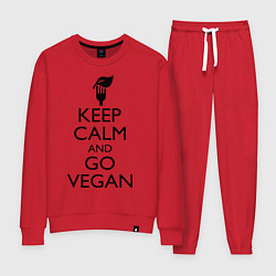 Костюм хлопковый женский Keep Calm & Go Vegan, цвет: красный