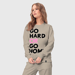 Костюм хлопковый женский Go hard or go home, цвет: миндальный — фото 2