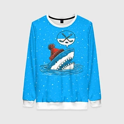 Свитшот женский Акула хоккейный фанат, цвет: 3D-белый