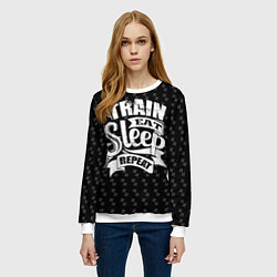 Свитшот женский Train Eat Sleep Repeat, цвет: 3D-белый — фото 2