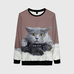 Свитшот женский Котик фотограф, цвет: 3D-черный