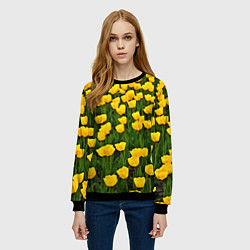 Свитшот женский Жёлтые тюльпаны, цвет: 3D-черный — фото 2