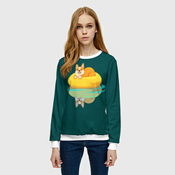 Свитшот женский Корги на пончике, цвет: 3D-белый — фото 2