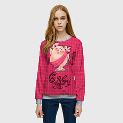 Свитшот женский Поросенок купидон, цвет: 3D-меланж — фото 2