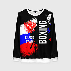 Свитшот женский Boxing Russia Team и герб РФ, цвет: 3D-белый