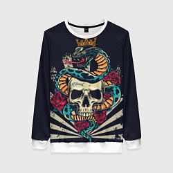 Свитшот женский Змея с короной на черепе, цвет: 3D-белый