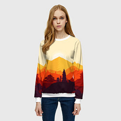Свитшот женский Горы закат пейзаж лиса арт, цвет: 3D-белый — фото 2
