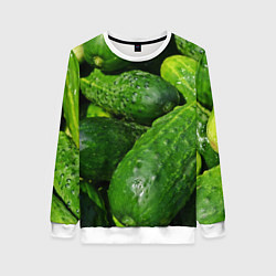 Свитшот женский Огурцы, цвет: 3D-белый