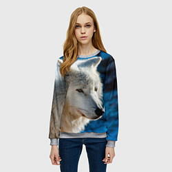Свитшот женский Волк на черном фоне, цвет: 3D-меланж — фото 2