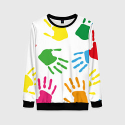 Свитшот женский Цветные ладошки - Детский узор, цвет: 3D-черный