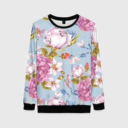 Свитшот женский Цветы, цвет: 3D-черный