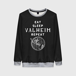 Свитшот женский Eat Sleep Valheim Repeat, цвет: 3D-меланж